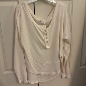 Urban Outfitters Cream Henley Long Sleeve Top